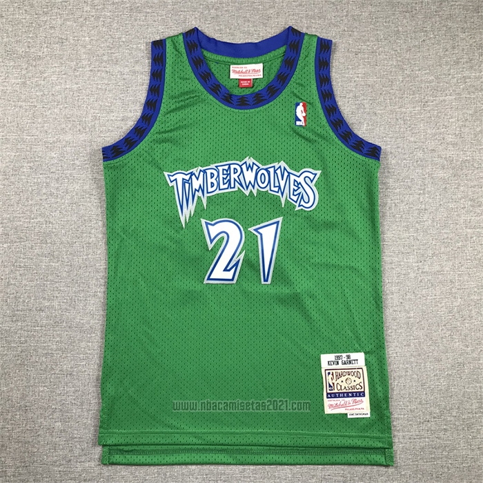 Camiseta Nino Minnesota Timberwolves Kevin Garnett #21 Hardwood Classics Throwback 1997-98 Verde